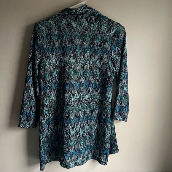 Chicos Travelers Blue Green Open Knit Cardigan Topper blouse 0 - Picture 4 of 5